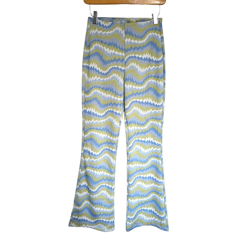 Urban Outfitters blue green wavy printed pull on flare pants